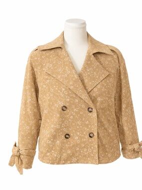 NWT Anthropologie Floral Cutwork Cropped Trench Jacket Beige Brown M